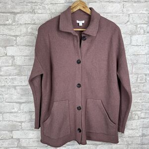 Pure Jill Cardigan Sweater Chore Jacket Sz Small Pink Pockets Cotton Heavyweight